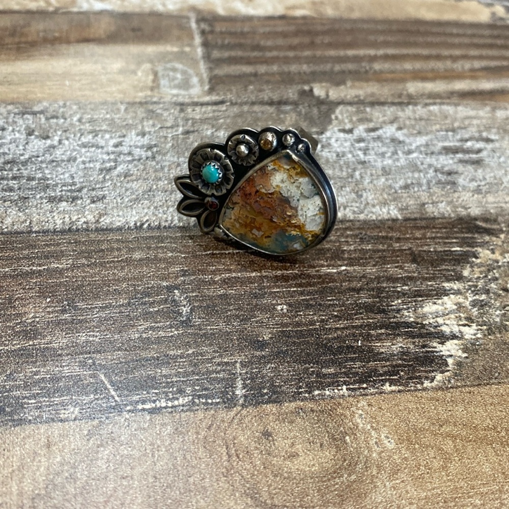 Etsy Christine Walsh ring sz 8.5 plume agate